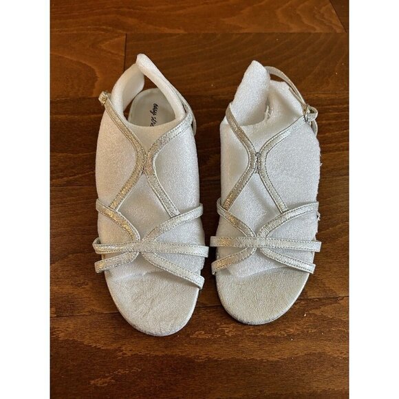 Easy Street Shiny Silver Faux Leather Crossover Wedge Sandals 7 M NEW - Picture 2 of 5